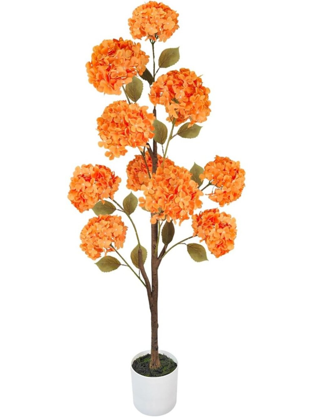 55-Inch Artificial Hydrangea Tree - Vibrant Orange Fall Decor for Home & Office